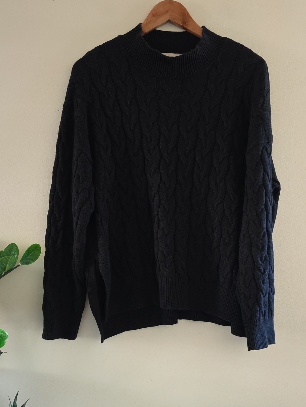 MICHAEL Michael Kors Cable Knit Mockneck Sweater W/ Side Slits - Black - XL
